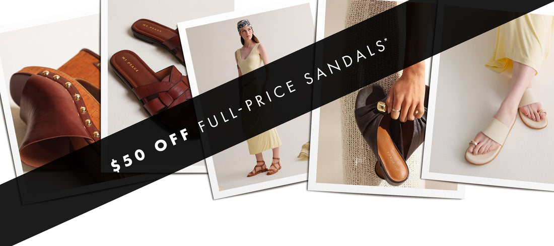 $50 off full-priced sandals promotional banner