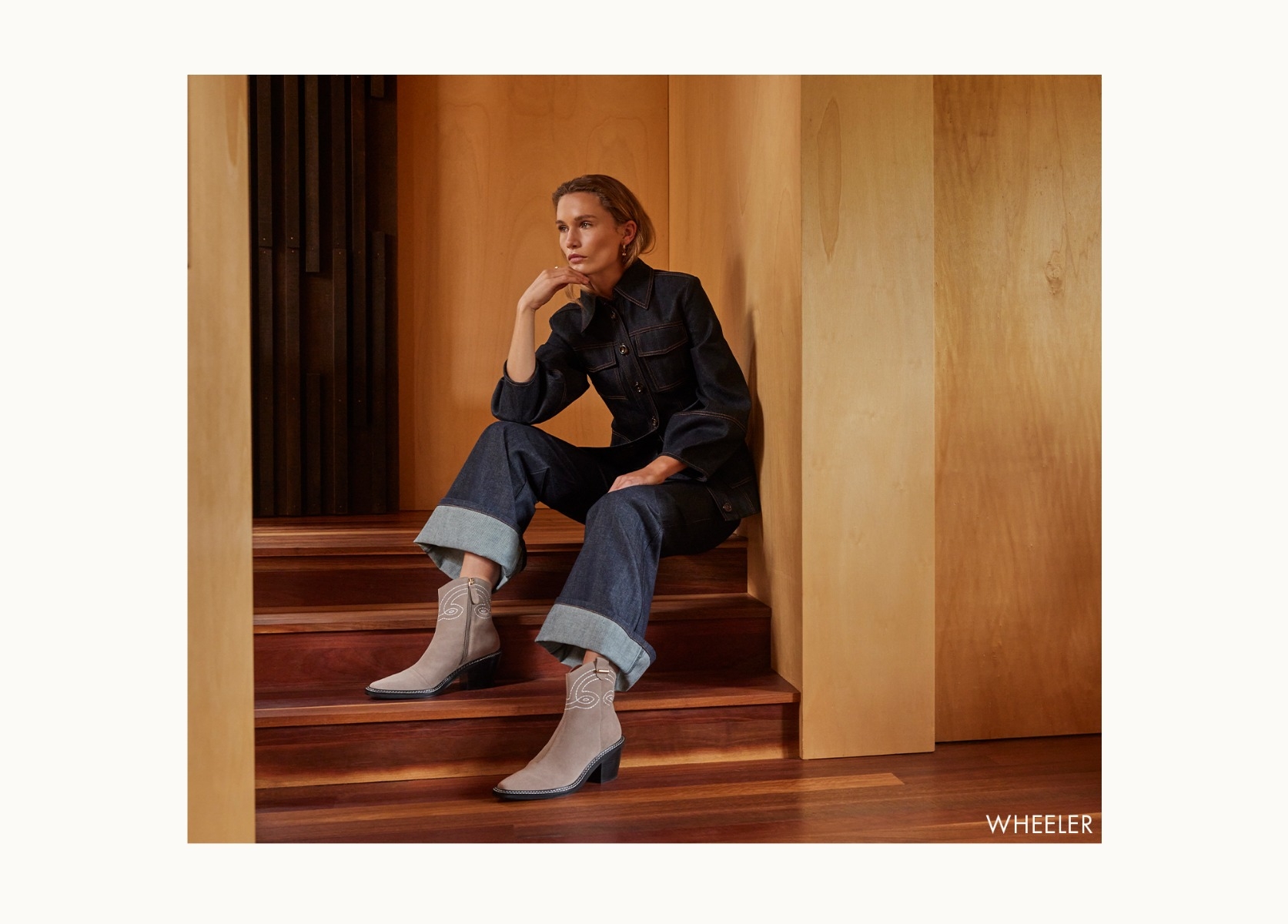 Shop Wheeler Cowboy Ankle Boots in Suede Leather