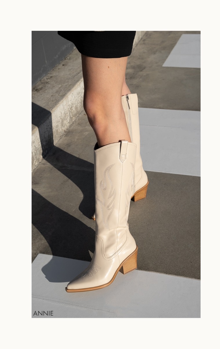 Shop Annie Knee High Western Cowboy Boot Vintage Cream